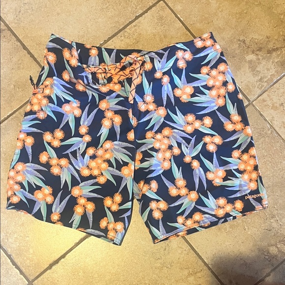 Patagonia Pants - Patagonia Navy Shorts with Orange Floral Design